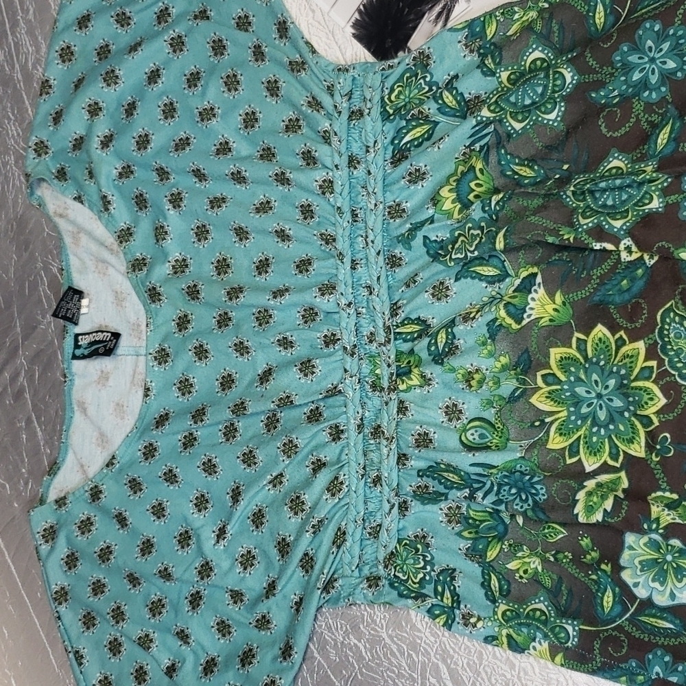 Weavers Turquoise Contrast Cut Blouse - Picture 4 of 5